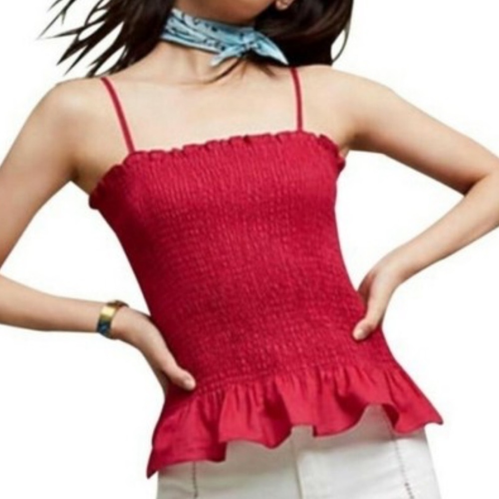 Women’s Maeve Anthropologie pink smocked tank top peplum hem Medium